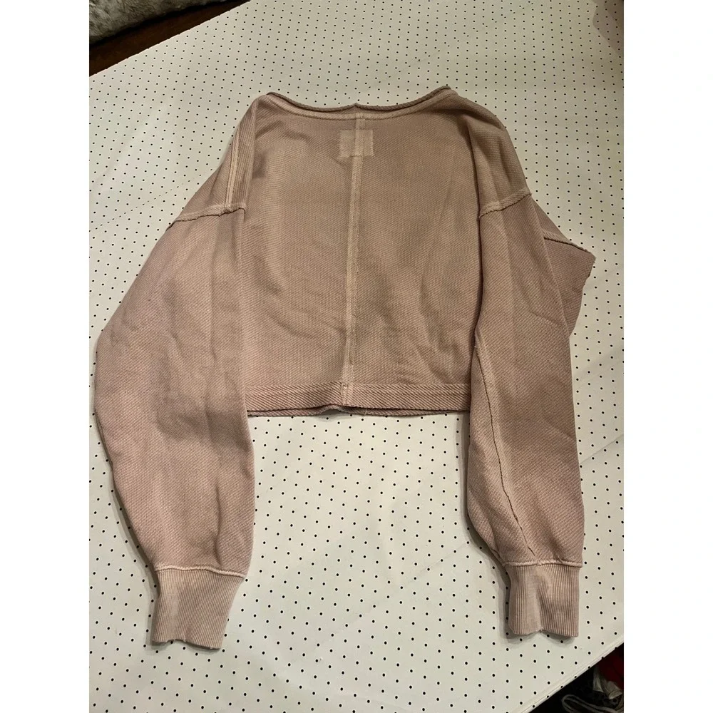 Aerie Sweatshirt Womens XS Dusty Pink Oversized Cropped Raw Seam Inside Out